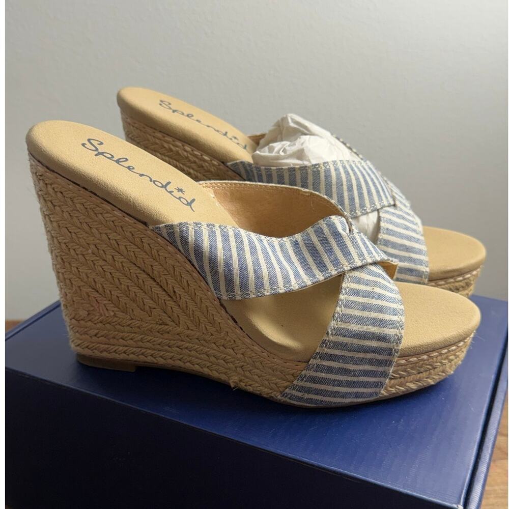 Splendid Striped Wedge Espadrille sandals NIB size 7.5 blue and white